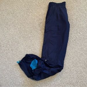 Lululemon turquoise fleece-lined navy blue track pants women's size 4